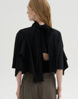 Pre-Order • Creased Acetate Drape Cape Tie Top, Black