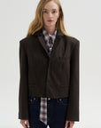 Herringbone Suiting Cropped Blazer, Brown Multi