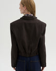 Herringbone Suiting Cropped Blazer, Brown Multi