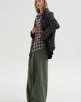 Pre-Order • Silk Cotton Plaid Blouse with Removable Tie, Black & Red Multi