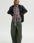 Pre-Order • Silk Cotton Plaid Blouse with Removable Tie, Black & Red Multi