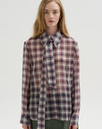 Pre-Order • Silk Cotton Plaid Blouse with Removable Tie, Black & Red Multi