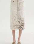 Calcimin Denim Midi Trouser Zip Skirt, Ivory Multi