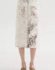 Calcimin Denim Midi Trouser Zip Skirt, Ivory Multi