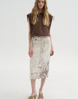 Calcimin Denim Midi Trouser Zip Skirt, Ivory Multi