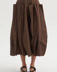 Compact Eco Poplin Pinched Pleat Full Skirt, Sepia Brown