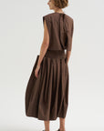 Compact Eco Poplin Pinched Pleat Full Skirt, Sepia Brown