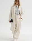 Ultra Light Silk Tencel Striped Pintucked Shirt, White Grey Multi