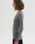 PRE-ORDER • Feather Weight Ribbed Sweater V-Neck Pullover, Heather Grey