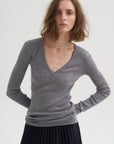 PRE-ORDER • Feather Weight Ribbed Sweater V-Neck Pullover, Heather Grey