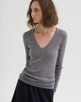 PRE-ORDER • Feather Weight Ribbed Sweater V-Neck Pullover, Heather Grey