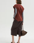 PRE-ORDER • Leather Midi Trouser Skirt, Brown