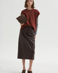 PRE-ORDER • Leather Midi Trouser Skirt, Brown