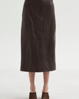 PRE-ORDER • Leather Midi Trouser Skirt, Brown