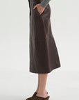 PRE-ORDER • Leather Midi Trouser Skirt, Brown