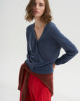 PRE-ORDER • Skinlike Mercerized Wool V-Neck Shrunken Cardigan, Blue Fog