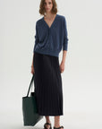 PRE-ORDER • Tropical Wool Pleating Sunray Skirt, Navy