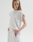 Spring Tweedy Sweatshirting Sleeveless Easy Top, White Multi