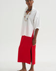 Creased Stretch Crepe Skirt, Red