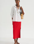Creased Stretch Crepe Skirt, Red