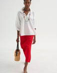 Creased Stretch Crepe Skirt, Red