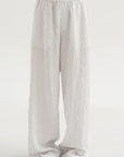 Crinkle Stripe Summer Suiting Wide Leg Pull On Pant, Ivory Multi