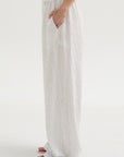 Crinkle Stripe Summer Suiting Wide Leg Pull On Pant, Ivory Multi