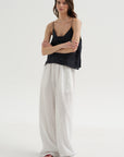 Crinkle Stripe Summer Suiting Wide Leg Pull On Pant, Ivory Multi