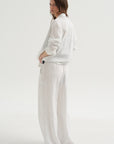 Crinkle Stripe Summer Suiting Wide Leg Pull On Pant, Ivory Multi