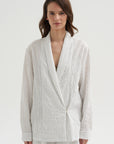 Crinkle Stripe Suiting Shawl Collar Jacket, Ivory Multi