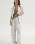 Crinkle Stripe Suiting Shawl Collar Jacket, Ivory Multi