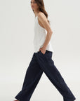 Menswear Crepon Stella Full Length Pant, Navy Multi
