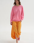 Summer Nylon Flat Front Jalouise Skirt, Orange
