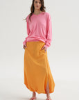 Summer Nylon Flat Front Jalouise Skirt, Orange