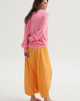 Summer Nylon Flat Front Jalouise Skirt, Orange