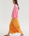 Summer Nylon Flat Front Jalouise Skirt, Orange