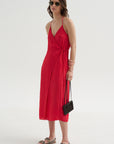 Summer Slip Wrap Dress, Faded Red