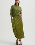 Tech Satin Side Ruffle Skirt, Ick Green