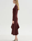 Neoprene Front Drape Dress, Bordeaux