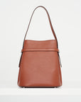 Belted Grained-Leather Bucket Bag, Sienna