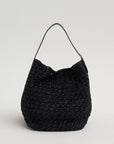 Belted Paper Raffia Tote, Black