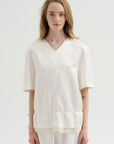 V-Neck Satin Pullover, White