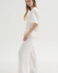 V-Neck Satin Pullover, White