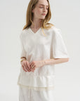 V-Neck Satin Pullover, White