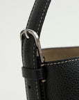 Med Belted Grained-Leather Tote, Black