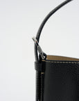 Petite Belted Grained-Leather Tote, Black