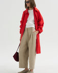 Double Pleat Linen Trousers, Beige