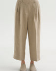 Double Pleat Linen Trousers, Beige