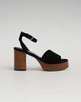 Platform Suede Sandals, Black & Tan