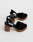 Platform Suede Sandals, Black & Tan